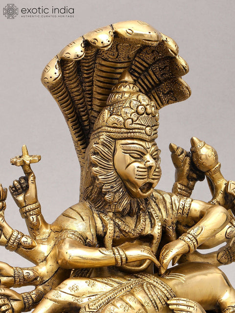 13" Ten Armed Lord Narasimha Killing The Demon Hiranyakashipu | Brass Statue