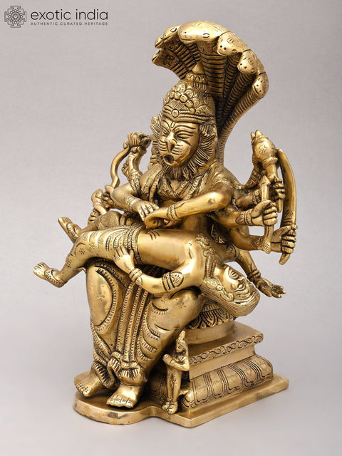 13" Ten Armed Lord Narasimha Killing The Demon Hiranyakashipu | Brass Statue