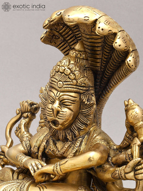 13" Ten Armed Lord Narasimha Killing The Demon Hiranyakashipu | Brass Statue