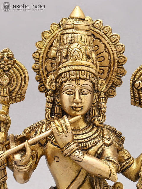 13" Four Armed Venugopal Krishna | Brass Statue
