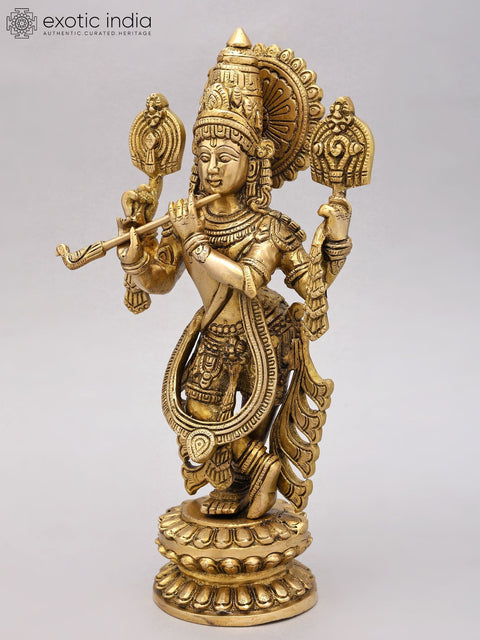 13" Four Armed Venugopal Krishna | Brass Statue