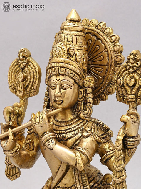 13" Four Armed Venugopal Krishna | Brass Statue
