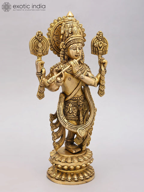13" Four Armed Venugopal Krishna | Brass Statue