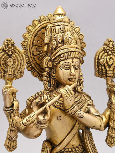 13" Four Armed Venugopal Krishna | Brass Statue