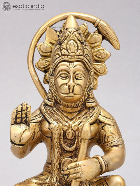 8" Sitting Lord Hanuman in Blessing Gesture | Brass Statue