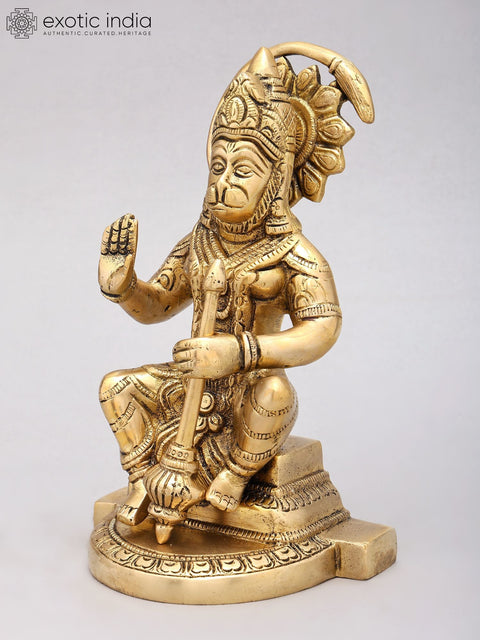 8" Sitting Lord Hanuman in Blessing Gesture | Brass Statue