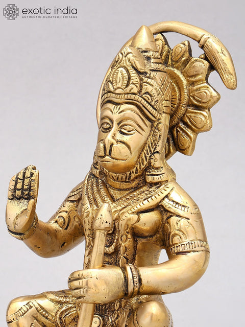 8" Sitting Lord Hanuman in Blessing Gesture | Brass Statue