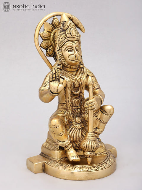 8" Sitting Lord Hanuman in Blessing Gesture | Brass Statue