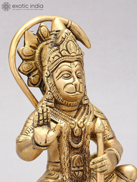 8" Sitting Lord Hanuman in Blessing Gesture | Brass Statue