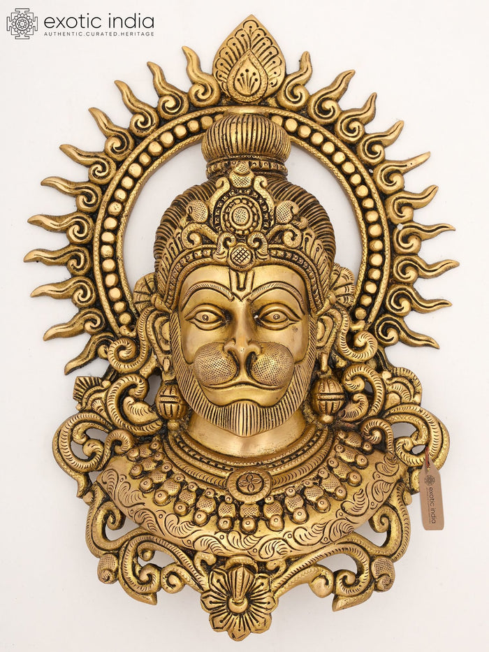 13" Lord Hanuman Face Brass Wall Hanging Statue for Pooja