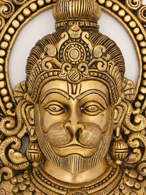 13" Lord Hanuman Face Wall Hanging Statue in Brass