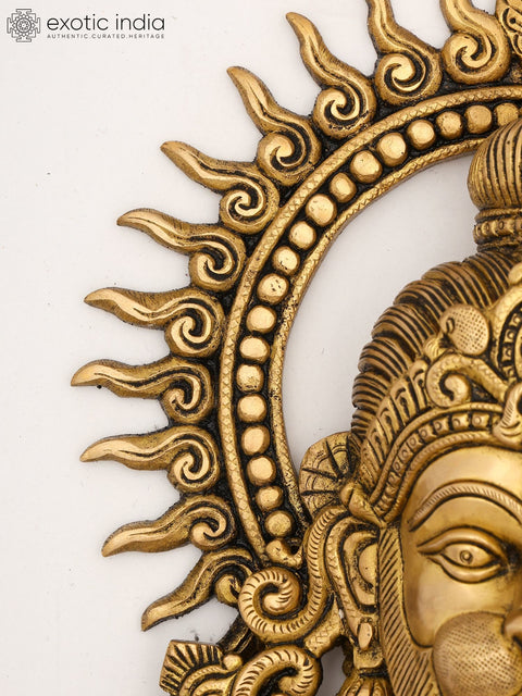 13" Lord Hanuman Face Wall Hanging Statue in Brass