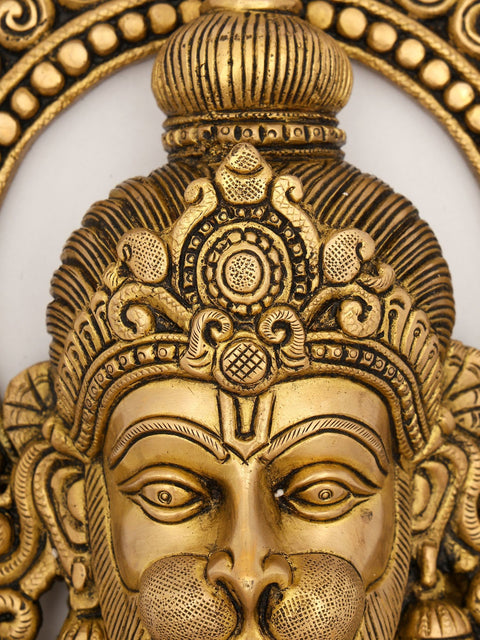 13" Lord Hanuman Face Wall Hanging Statue in Brass
