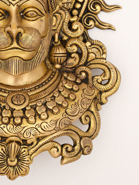 13" Lord Hanuman Face Wall Hanging Statue in Brass