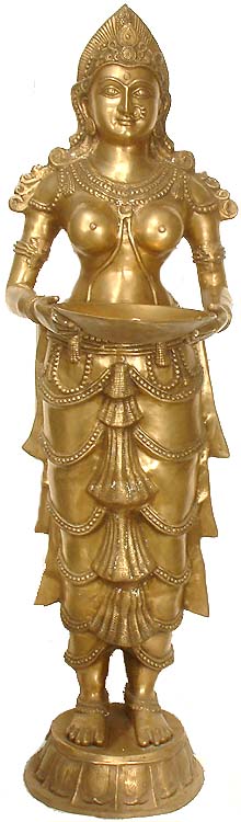 Large Vijayanagara Deeplakshmi Brass Statue for Home Temple Decor