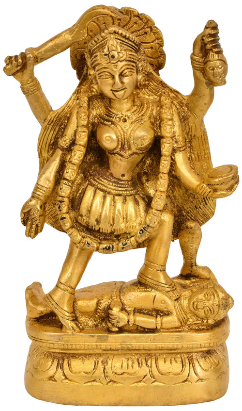 6" Goddess Kali Handmade Brass Sculpture for Home Pooja