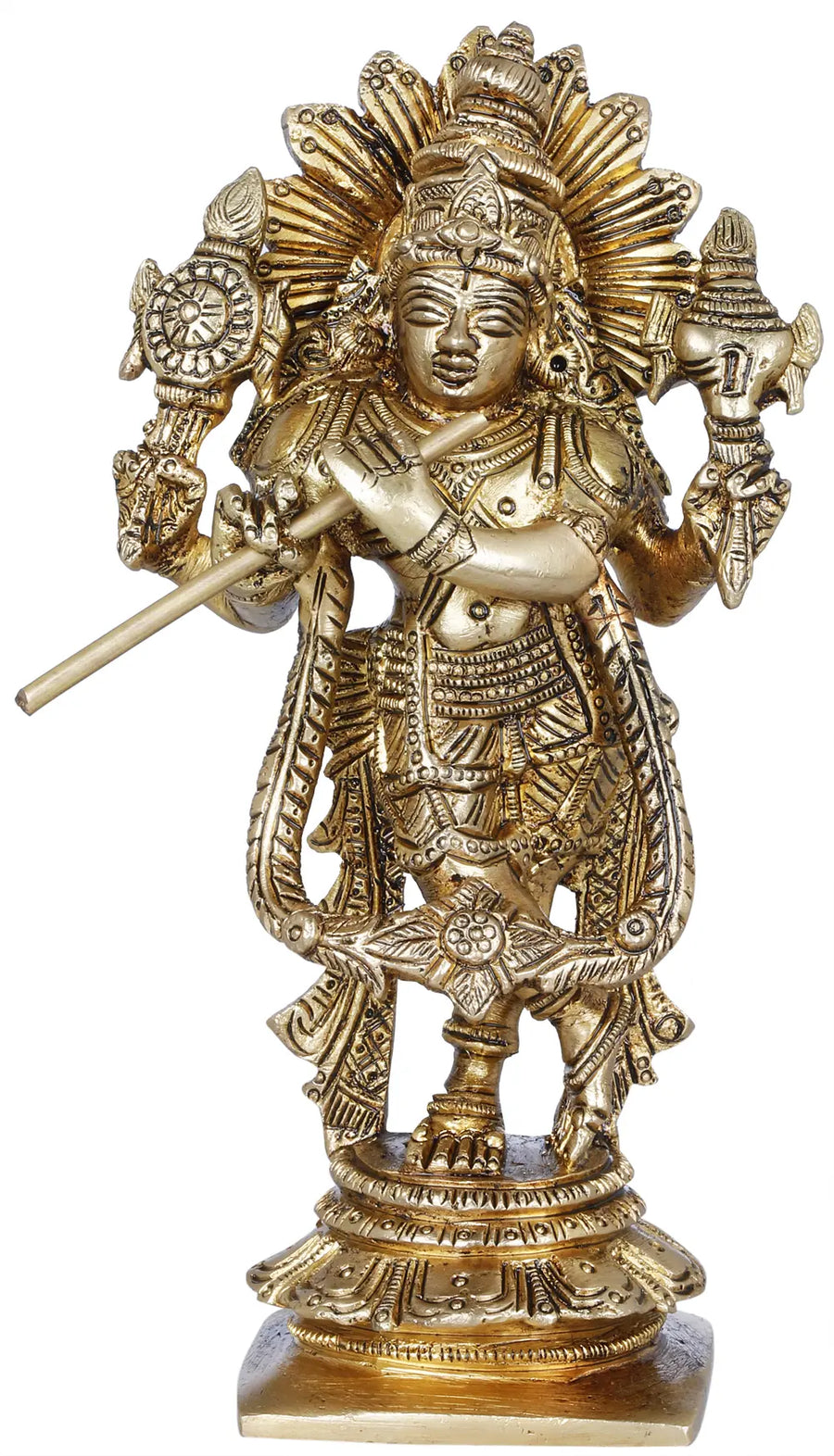 5" Cosmic Krishna Playing Flute Handmade Brass Idol