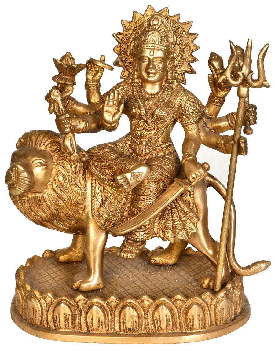 9" Goddess Durga Handmade Brass Statue for Pooja