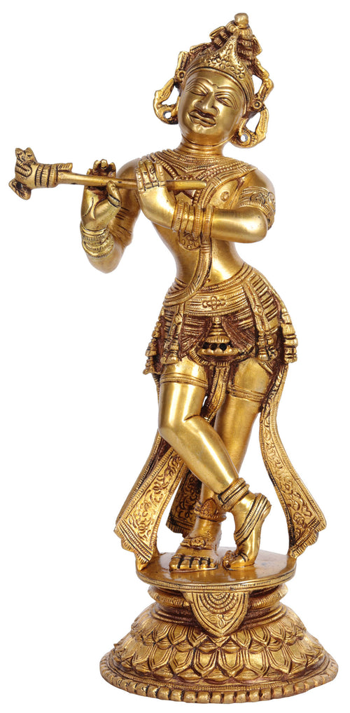 10" Lord Krishna with Choti Brass Statue Handmade