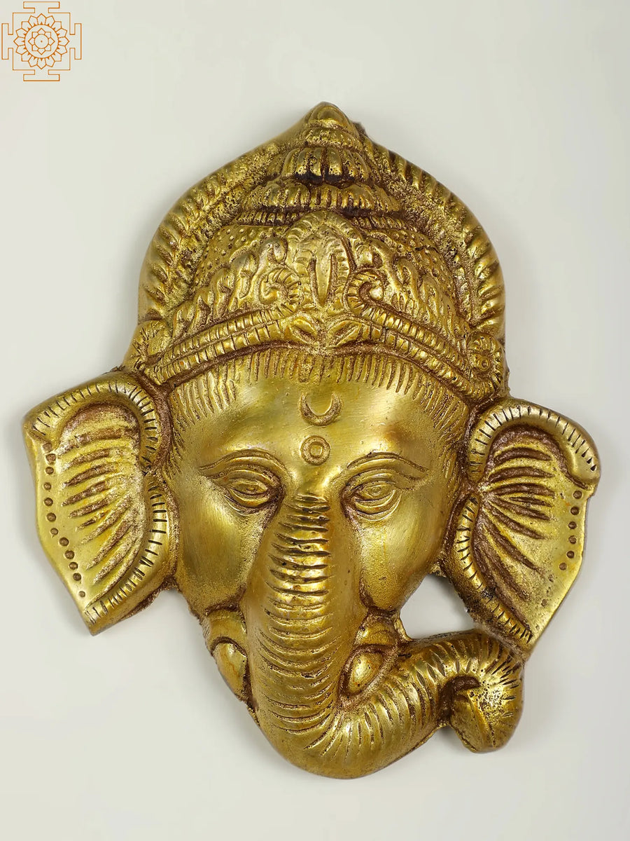 4" Small Lord Ganesha Brass Wall Hanging Mask