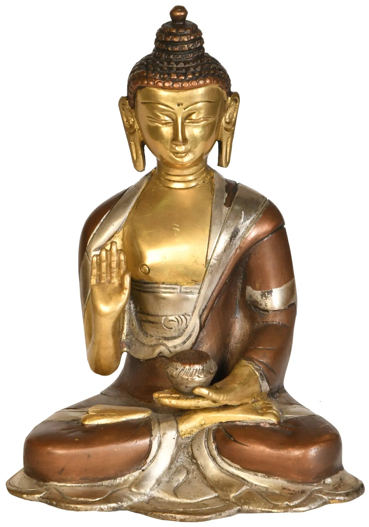 6" Blessing Buddha Idol with Begging Bowl In Brass | Handmade | Made in India
