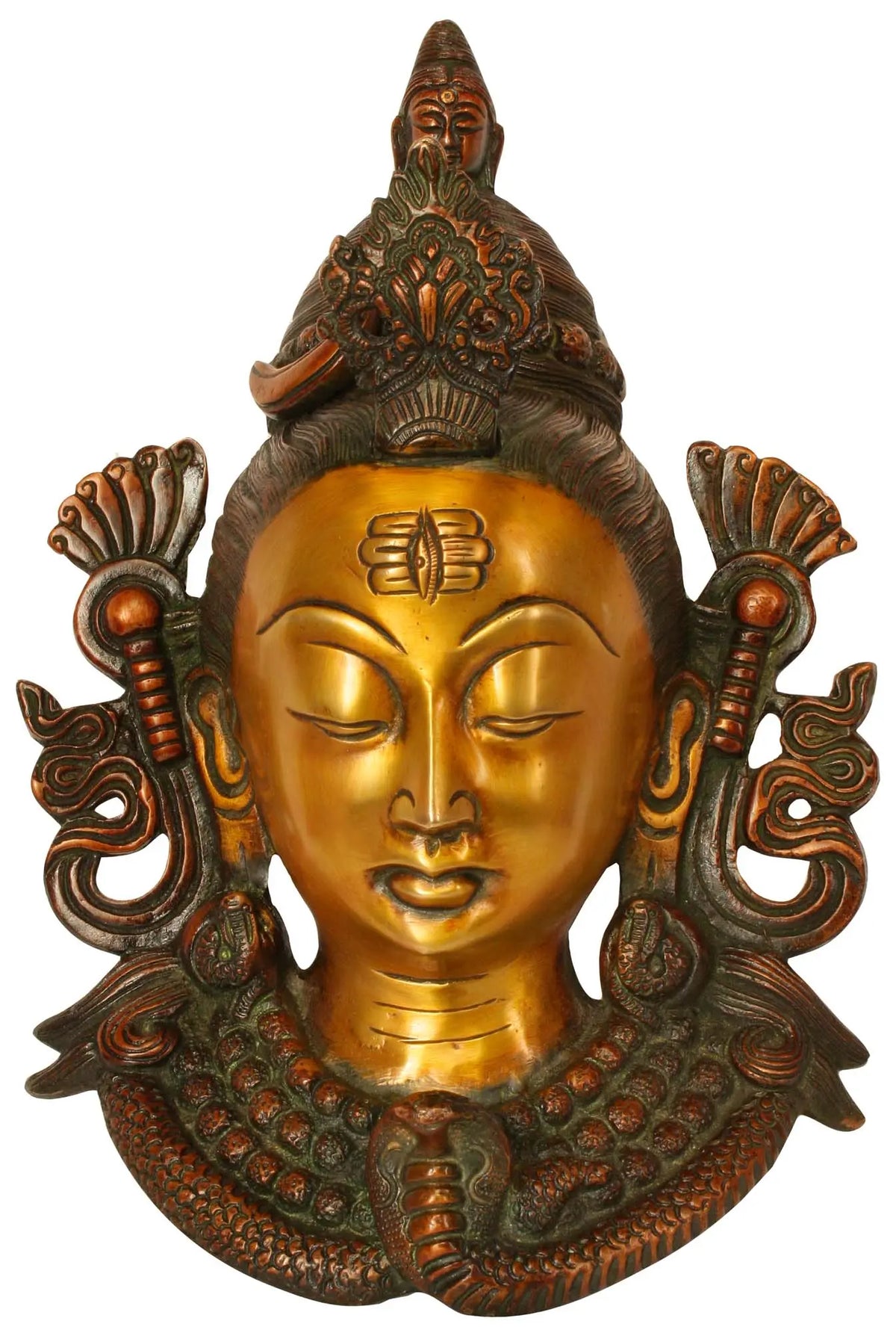 10" Lord Shiva Wall Hanging Mask in Brass | Handmade | Made in India