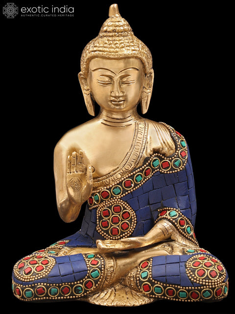 8" Tibetan Buddhist Blessing Buddha In Brass | Handmade | Made In India