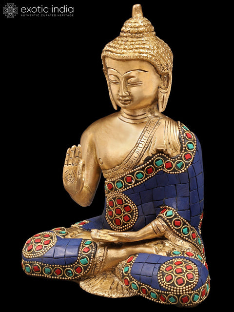 8" Tibetan Buddhist Blessing Buddha In Brass | Handmade | Made In India