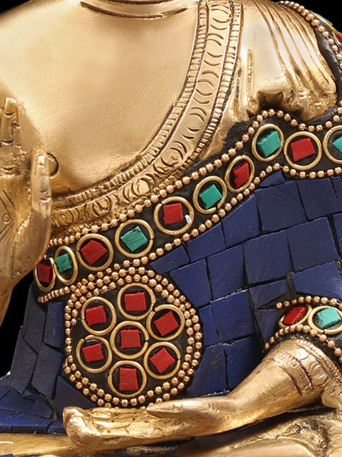 8" Tibetan Buddhist Blessing Buddha In Brass | Handmade | Made In India