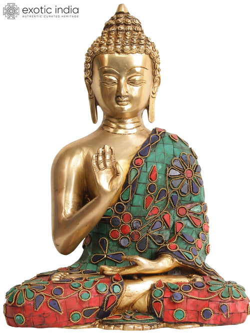10" Lord Buddha Abhaya Mudra Brass Statue Handmade