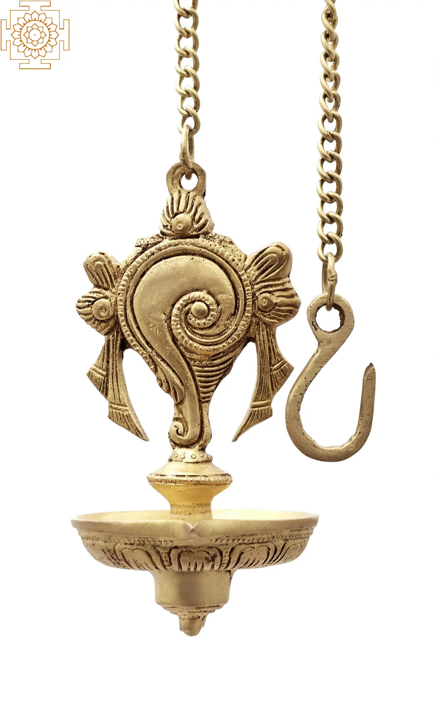 6" Brass Vaishnava Conch Wall Hanging Lamp