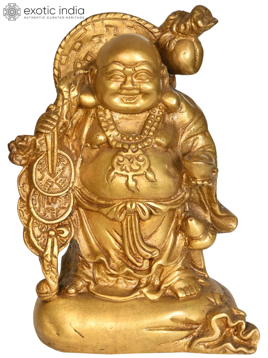 8" Laughing Buddha Brass Statue Handmade