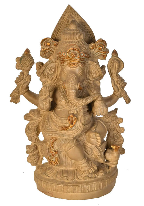 9" Handmade Ganesha Brass Idol for Pooja