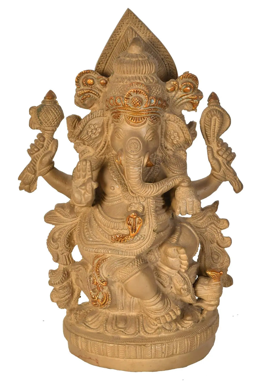 9" Handmade Ganesha Brass Idol for Pooja