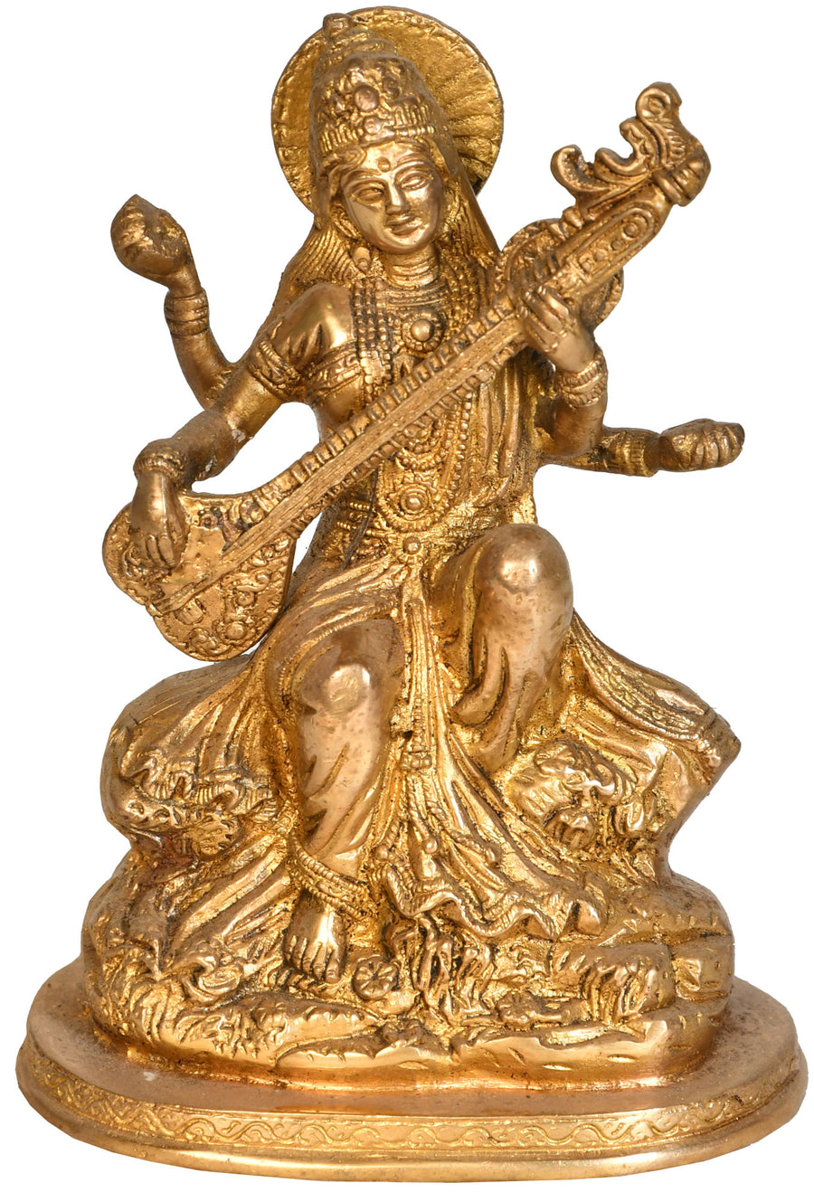7" Veena-Vadini Saraswati Handmade Brass Sculpture