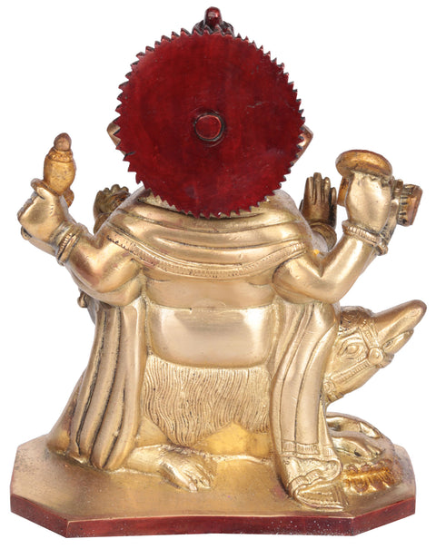 8" Six-Armed Ganesha Seated on Rat with Leg on a Lion Head In Brass | Handmade | Made In India