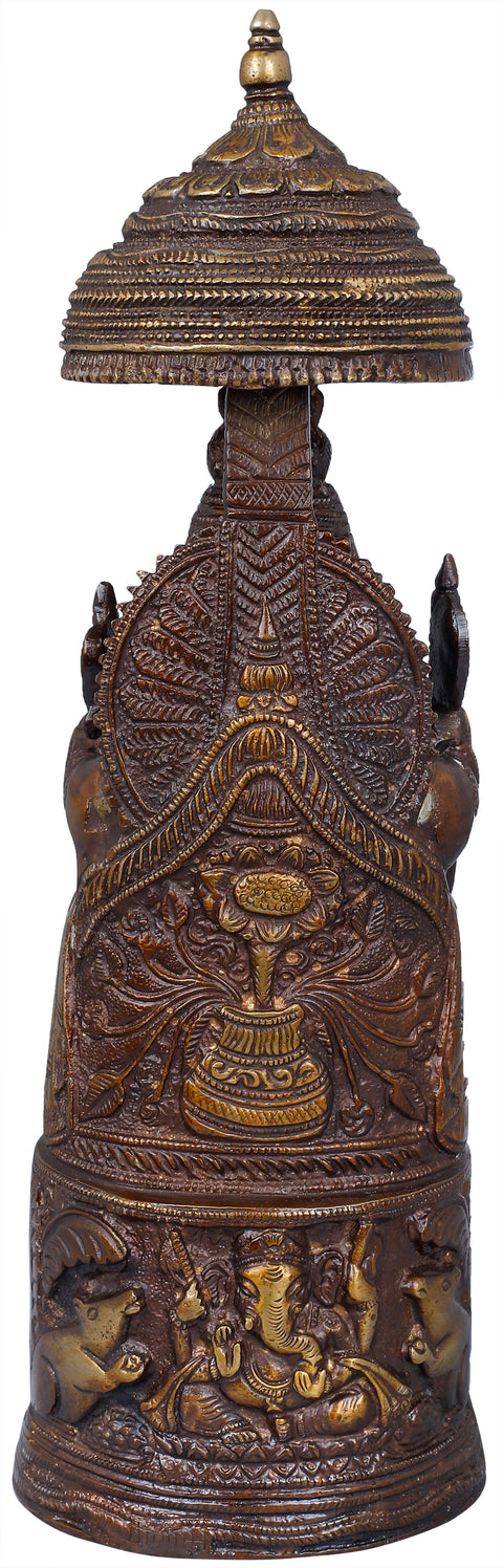 10" Raja Ganesha with Gaja Lakshmi Carved in Pedestal In Brass | Handmade | Made In India
