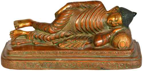 9" Parinirvana Buddha Brass Statue Handmade