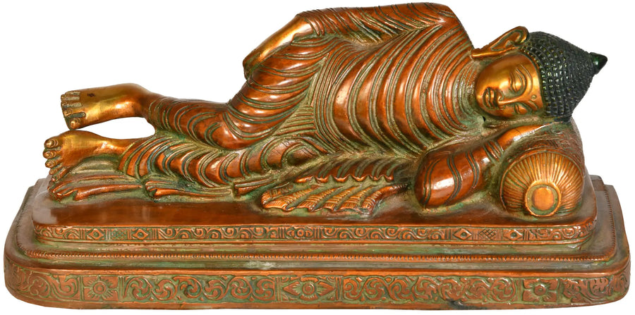 9" Parinirvana Buddha Brass Statue Handmade