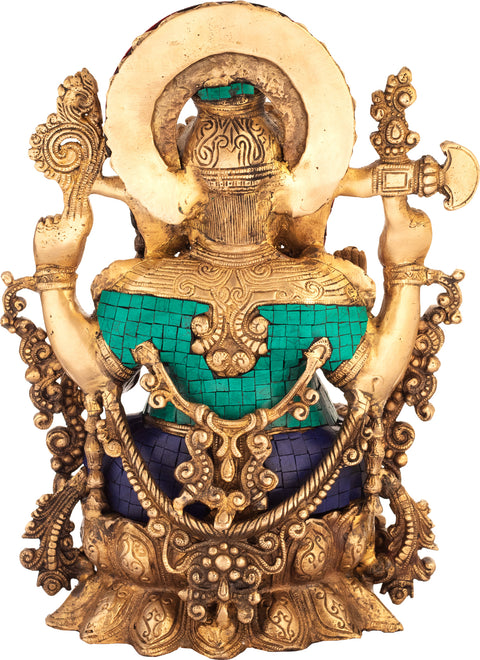 15" Seated Ganesha, Exquisitely Adorned In Brass | Handmade | Made In India