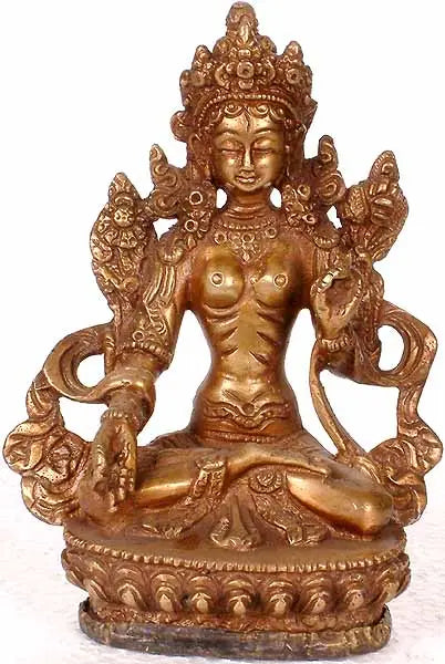 5" Tibetan Buddhist White Tara Brass Idol Handmade