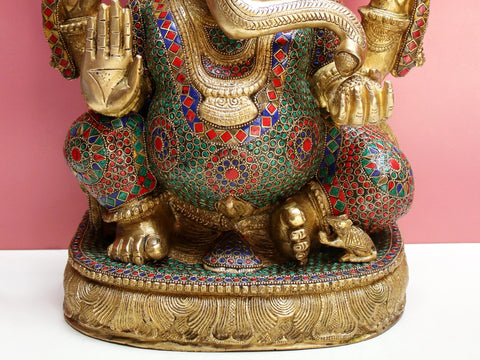 18" Brass Ganesha with Inlay Work