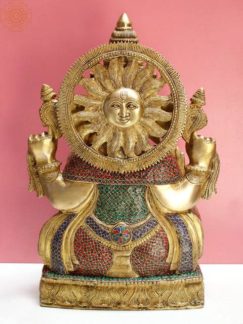 18" Brass Ganesha with Inlay Work