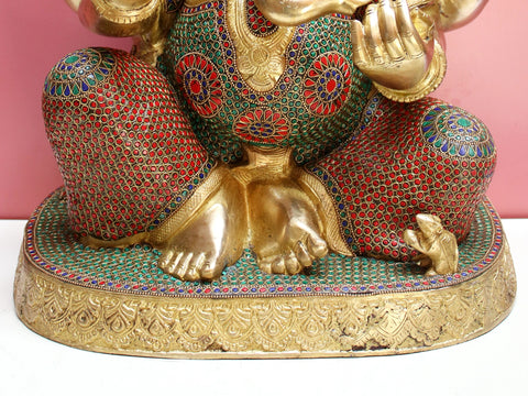 22" Brass Ganesha with Inlay Work