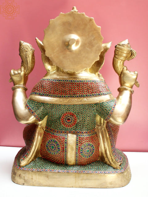 22" Brass Ganesha with Inlay Work