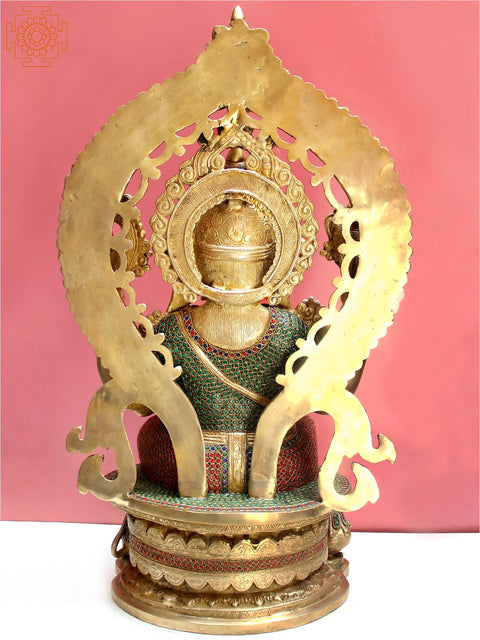26" Brass King Ganesha Seated on Throne with Inlay Work