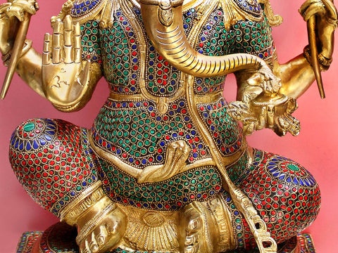 20" Lord Ganesha Seated on Pedestal