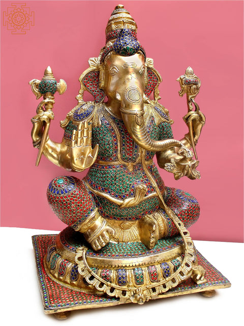 20" Lord Ganesha Seated on Pedestal