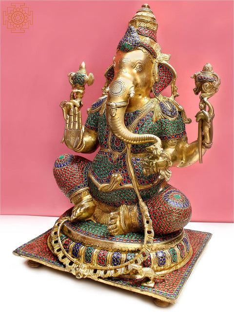 20" Lord Ganesha Seated on Pedestal