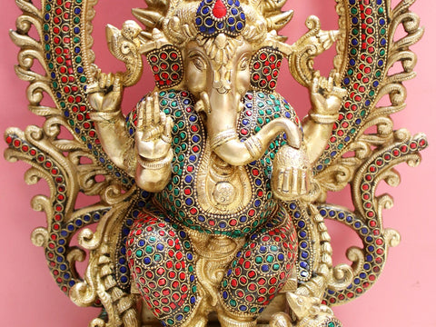 16" Lord Ganesha Seated on Kirtimukha Throne
